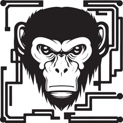 Cyborg ape esport mascot logo design. Tech illustration of monkey for print or logo.