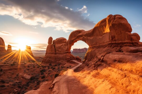 Arches National Park, wallpaper. Neural network AI generated. Generative AI