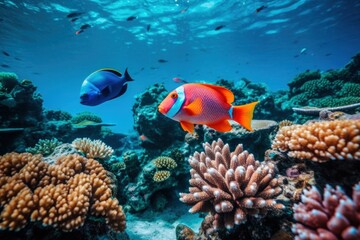 Naklejka na ściany i meble Beautiful tropical fish, coral reef. wallpaper,Generative AI