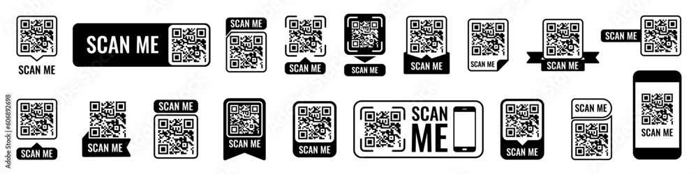 Fototapete scan me frame set. qr code mockup. mobile payment and identity. vector illustration