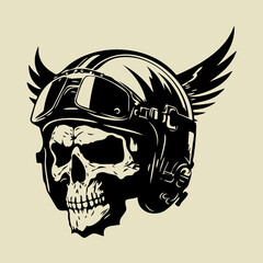 Skull With Helmet And Wings Vector Art Illustration and Graphic