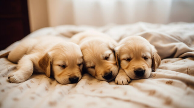 Photography of small puppies in bed. IA generative.