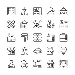 Construction line icons. Outline symbols. Vector line icons set
