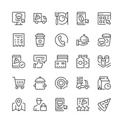 Fast food delivery line icons. Outline symbols. Vector line icons set