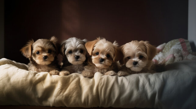 Photography of small puppies in bed. IA generative.