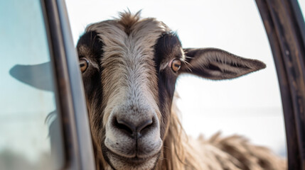 Close up of a goat at the farm created with generative ai