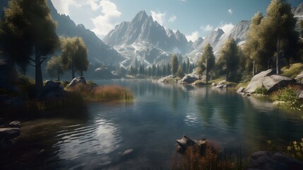 Naklejka premium Close Up of a Lake in the Mountains