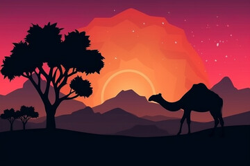 Fototapeta premium Silhouette of a camel - Eid al adha