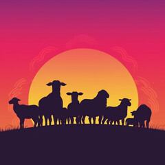 Silhouette of Sheeps Eid ul Azha Design created with Ai