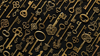Vintage Victorian style golden skeleton keys. Concepts of keys to success, unlocking potential, or...