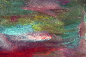 Gradient red blue green hand-drawn watercolor background
