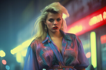 1980s style. Punk fashion as a reaction to the hippie movement of the past decades and against the materialistic values of the current decade. Retro, pop, hipster, neon, colorful. Generative AI