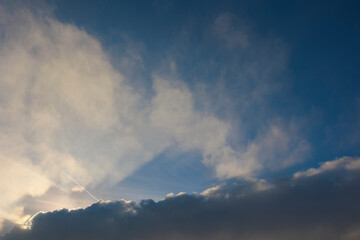 Summer landscape, Sun and sunbeams, sunset sky