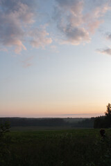 Summer landscape, Sun and sunbeams, sunset sky