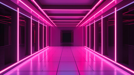 Photography of futuristic rooms with moving neon colors. IA generative.