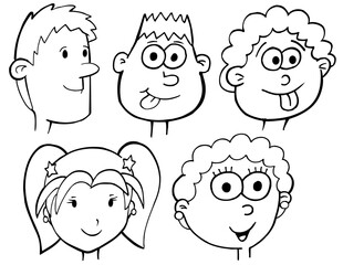 Cartoon Faces and Heads Vector Illustration Set