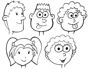 Foto auf Acrylglas Karikaturzeichnung Cartoon Faces and Heads Vector Illustration Set