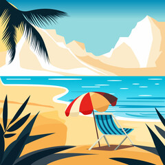 Fototapeta na wymiar Summer on a tropical island with palm trees.