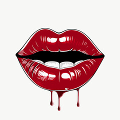Hand drawn female red lips isolated on white background. 