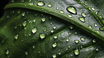 A close-up of water droplets on a leaf, capturing the intricate patterns formed by nature Generative AI