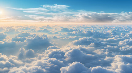 Fototapeta na wymiar A breathtaking aerial view of clouds stretching to the horizon, resembling an endless sea Generative AI