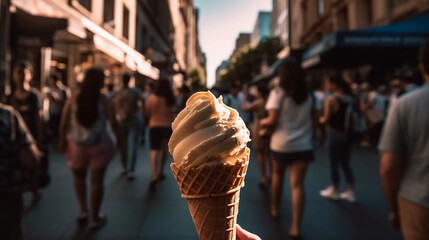 Delicious Ice Cream in a Cone, Product Photo, Fresh Made, Dish, Desert, Summer, Street Food