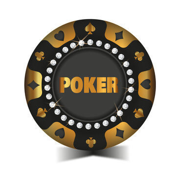 Poker Casino Chip. Gold, glossy, diamonds. Vector illustration