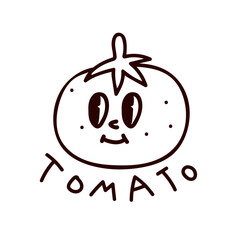 Groovy retro clipart cartoon positive stroked tomato. 70s, 80s, 90s cartoon style. Ketchup, sauce label sticker. Funny cute comic characters. Vintage, nostalgic aesthetic (Full Vector)