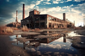 Abandoned factories or industrial buildings symbolizing the decline of manufacturing. Generative ai.