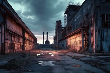 Abandoned factories or industrial buildings symbolizing the decline of manufacturing. Generative ai.