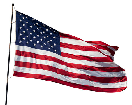 Transparent PNG of An American Flag Waving In The Wind on a Flagpole.