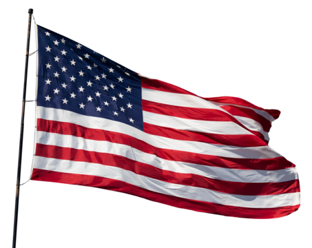 Transparent PNG of An American Flag Waving In The Wind on a Flagpole.