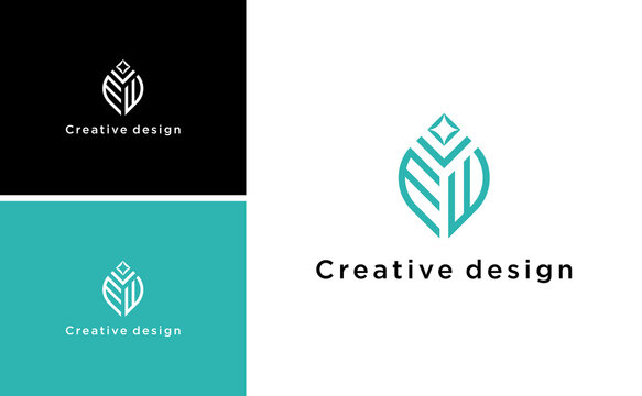 simple letter EW logo with nature concept vector design 