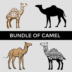 Bundle of camel, animal, desert, silhouette, vector, illustration 