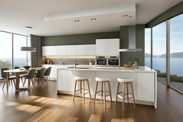 Fototapeta na wymiar Simple modern green-white kitchen