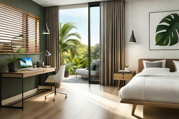 Double bedroom, tropical-style interior design