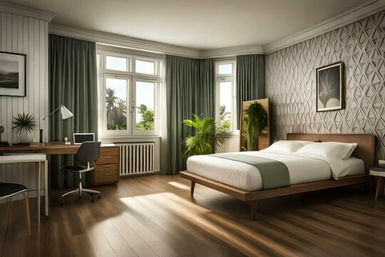 Double bedroom, vintage-style interior design