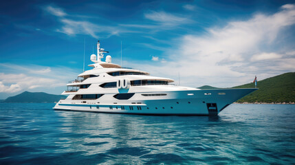 Obraz na płótnie Canvas a large luxury yacht in beautiful weather. Generative AI