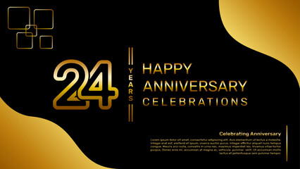 24 year anniversary logo design with a double line concept in gold color, logo vector template illustration