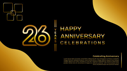 26 year anniversary logo design with a double line concept in gold color, logo vector template illustration