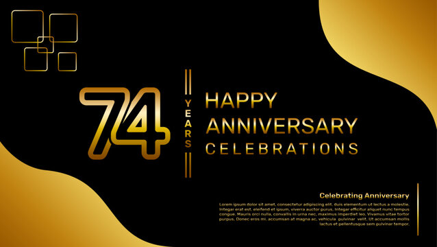 74 year anniversary logo design with a double line concept in gold color, logo vector template illustration