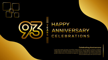 93 year anniversary logo design with a double line concept in gold color, logo vector template illustration