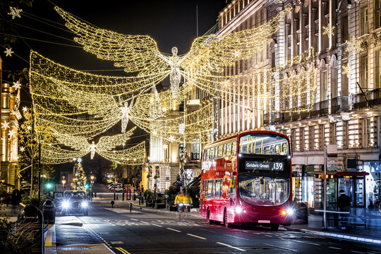 The Christmas view of Picadilly circus and its surroundings in London