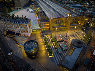Aerial view Kings Cross train station in London