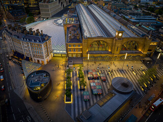 Aerial view Kings Cross train station in London