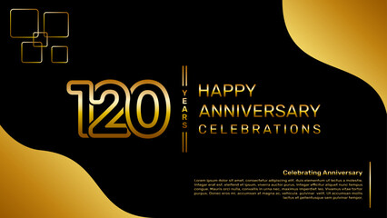 120 year anniversary logo design with a double line concept in gold color, logo vector template illustration