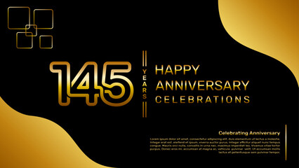 145 year anniversary logo design with a double line concept in gold color, logo vector template illustration