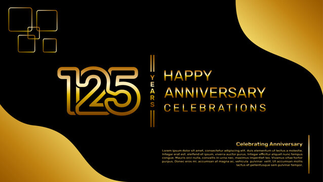 125 year anniversary logo design with a double line concept in gold color, logo vector template illustration