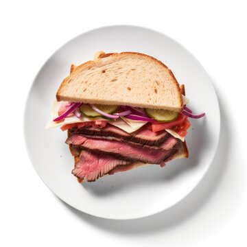 Delicious Roast Beef Sandwich on a White Background. Generative AI
