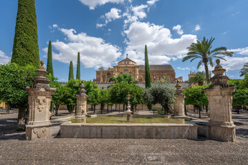 Fototapeta na wymiar Patio de los Naranjos Courtyard and Santa Maria Fountain at Mosque–Cathedral of Cordoba - Cordoba, Andalusia, Spain